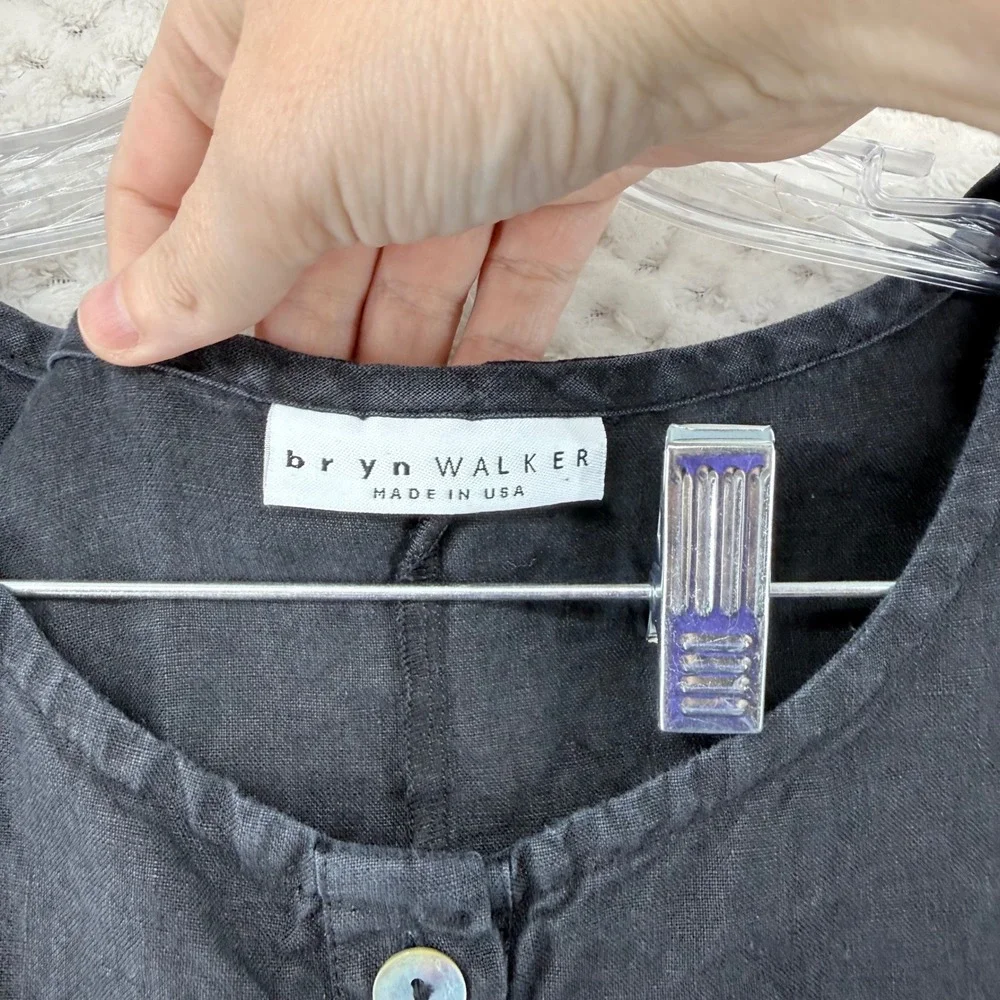 Bryn Walker Linen Shift Dress Women L Black‎ Sleeveless High-Low Hem Pockets